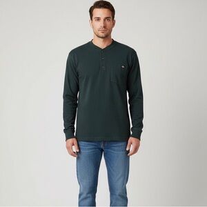 Dickies Henley Shirt Mens Medium Hunter Green Long Sleeve Pocket Tee Workwear